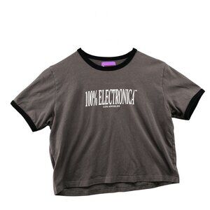 VTG 100%‎ Electronic T Shirt Womens L Gray Short Sleeve Crewneck Cropped